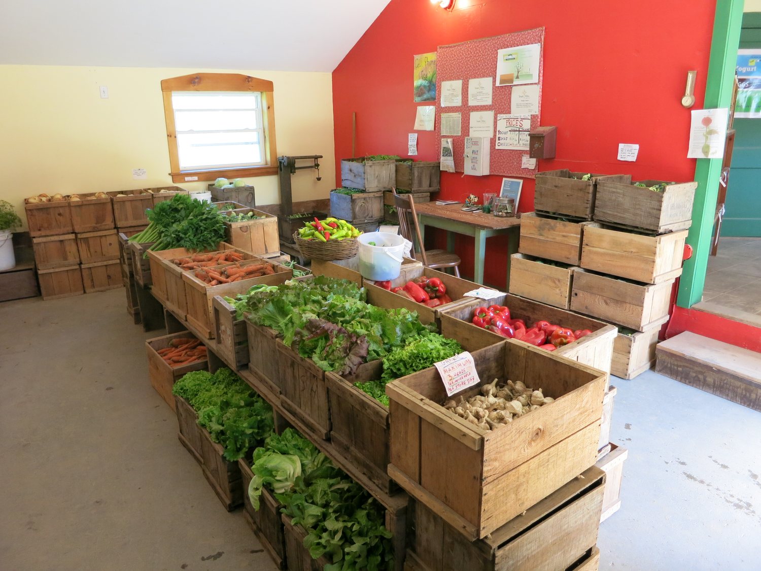 Temple-Wilton Community Farm store with produce boxes